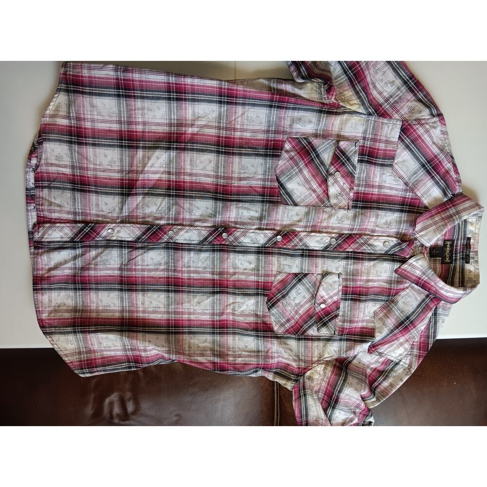 Helix Men’s Short Red Black White Plaid Sleeve Shirt Size L M001 - Picture 4 of 5